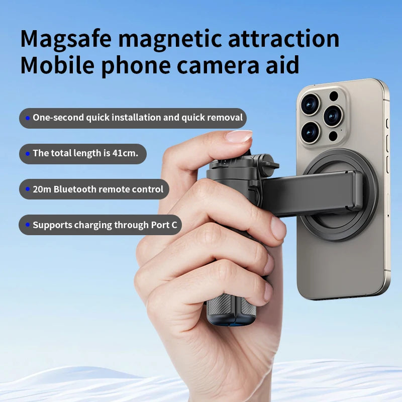 Magnetic Phone Holder 360° Rotation Pocket Selfie Stick Tripod with Bluetooth Remote Adjustable Desktop Stand for Live Streaming