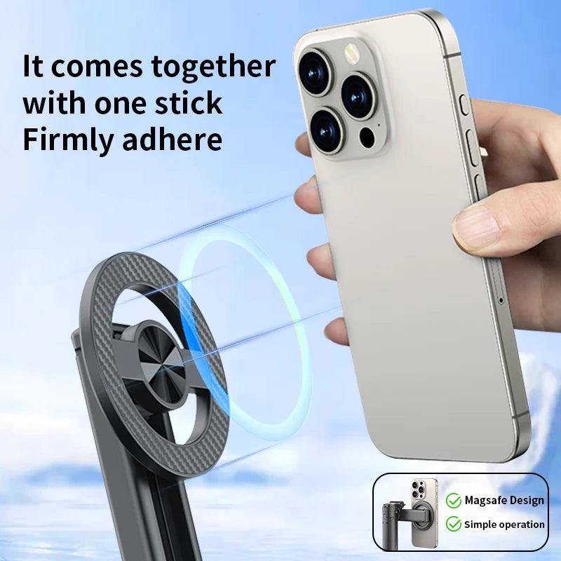 Magnetic Phone Holder 360° Rotation Pocket Selfie Stick Tripod with Bluetooth Remote Adjustable Desktop Stand for Live Streaming
