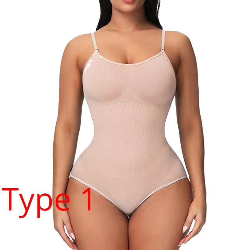 V Neck Spaghetti Strap Bodysuits Compression Body Suits Open Crotch Shapewear Slimming Body Shaper Smooth Out Bodysuit